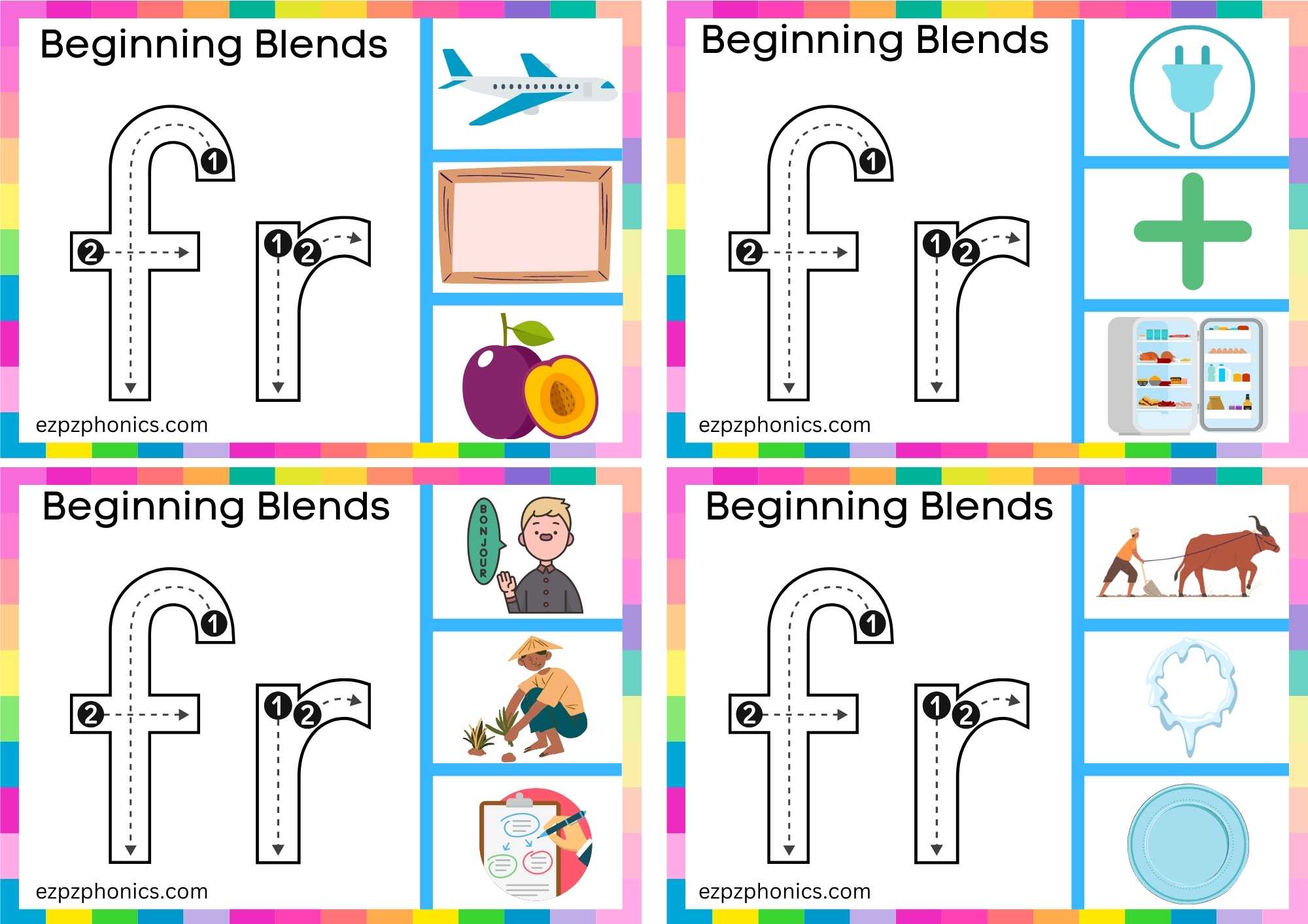 FR Beginning Blends Clip Cards Trace The Letters And Clip The Correct Images Set 2